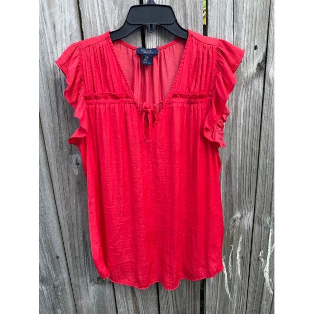 Boho Romantic Rachel Rachel Roy Ruffle Blouse M Red Tie Neck Cap Sleeve Top